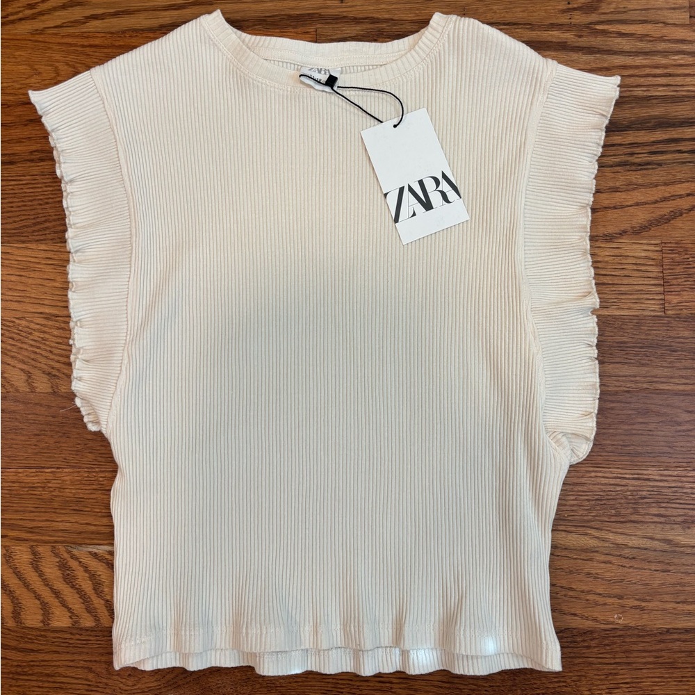 Zara Off-White Ribbed Knit Top